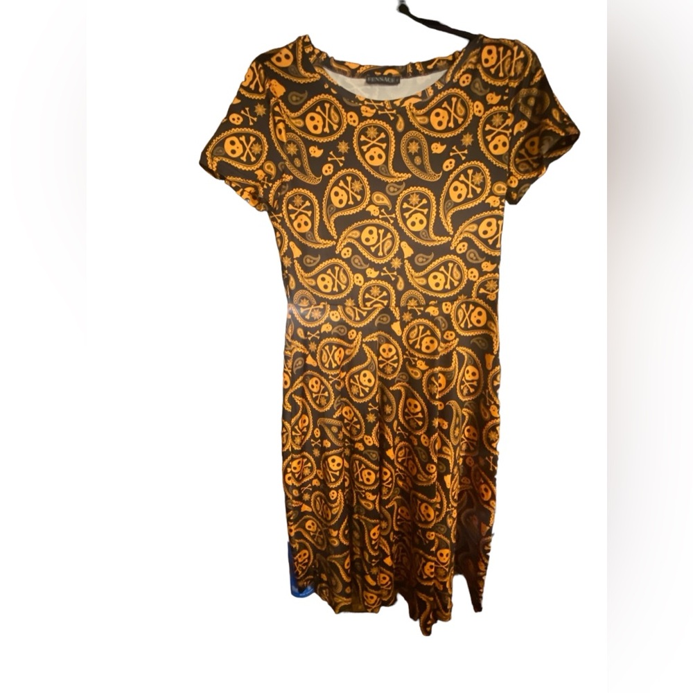 Women’s size medium paisley skull dress black & orange dress